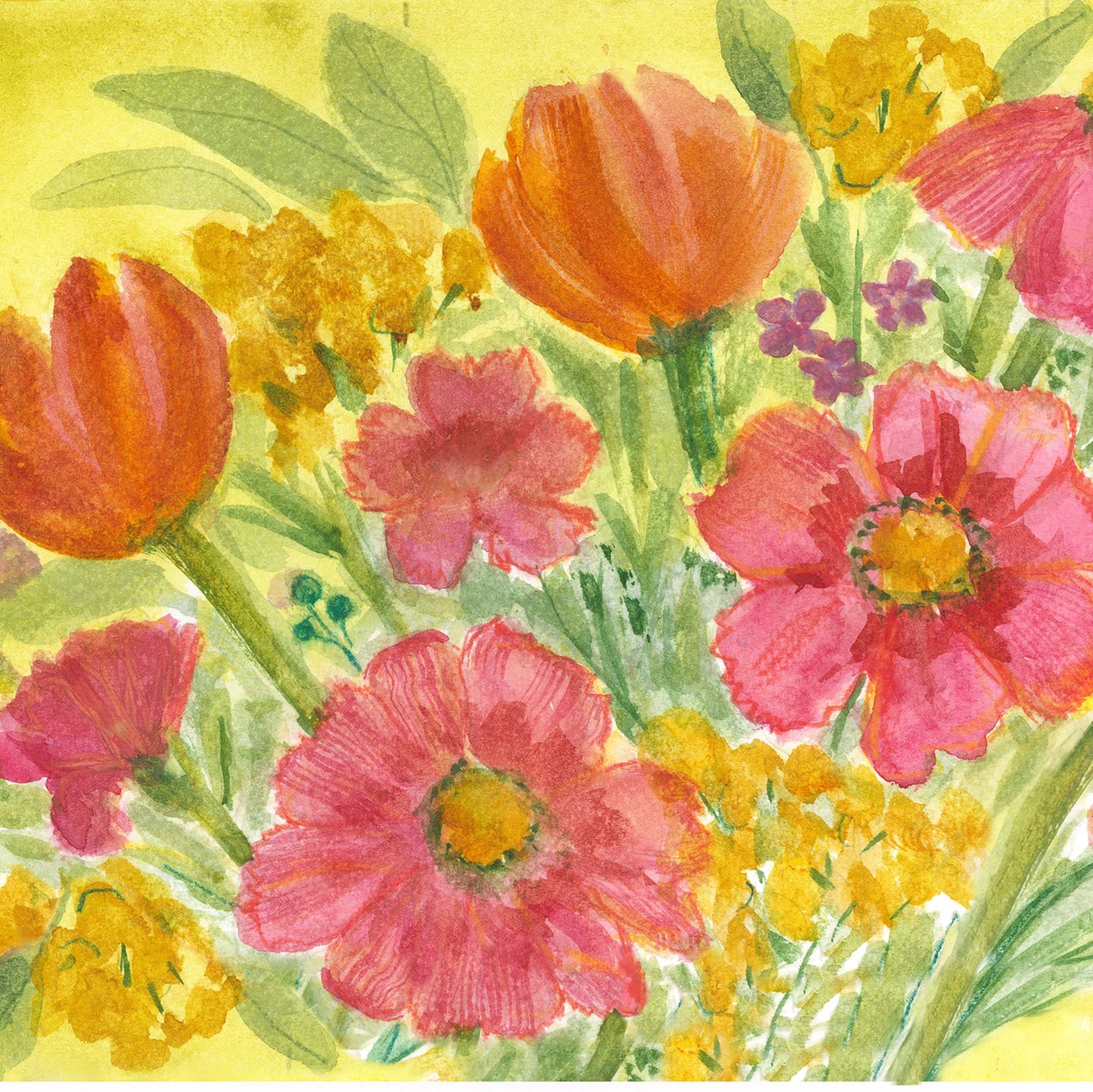 Tea Towel - Orange Flowers Watercolour